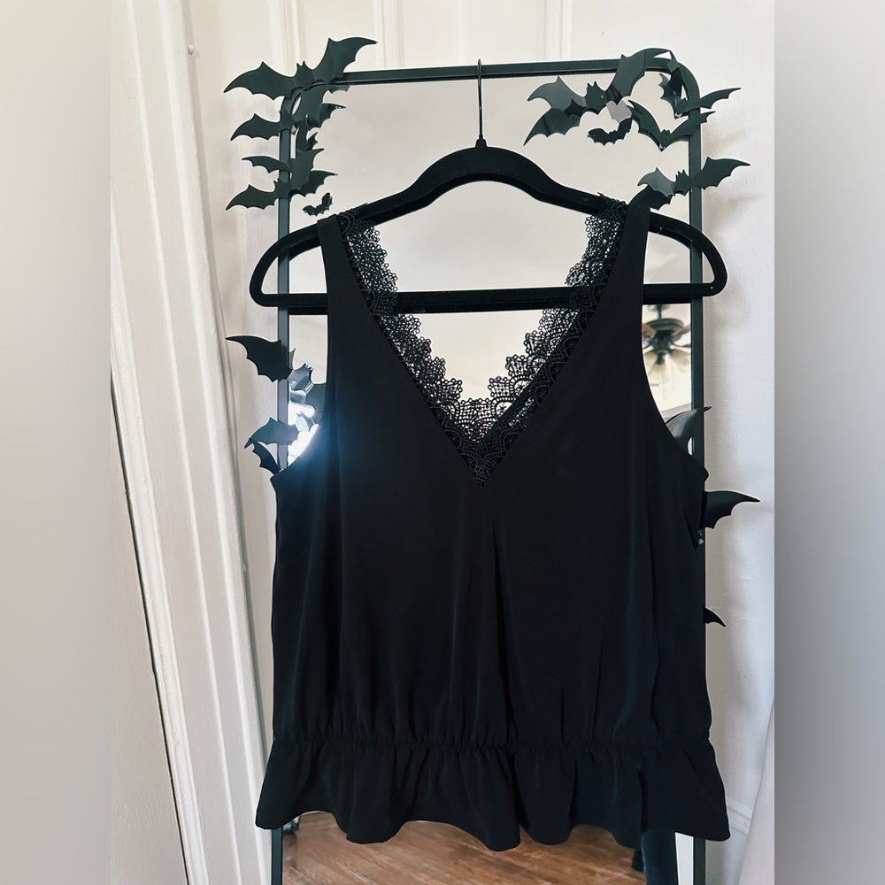 Express Black Silky Lace Trim Sleeveless Top — Size M